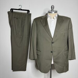 Zignone Zanieri Wool Suit Beige Pinstripe Two Button Mens 50R 40W